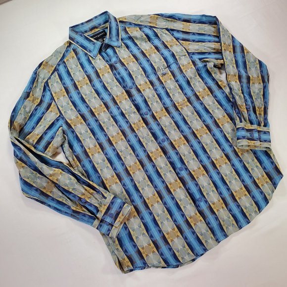 Jhane Barnes Shirt Men Medium Blue Geometric Casual Button Down Designer Vintage - Picture 5 of 16